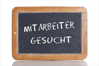Old school blackboard with the words MITARBEITER GESUCHT