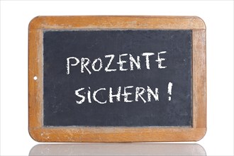 Old school blackboard with the words PROZENTE SICHERN!