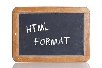 Old school blackboard with the term HTML FORMAT