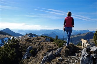 Female mountain hiker with Labrador