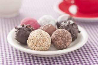 Assorted chocolate truffles on a plate