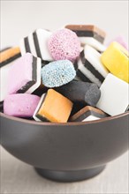Bowl filled with liquorice candy