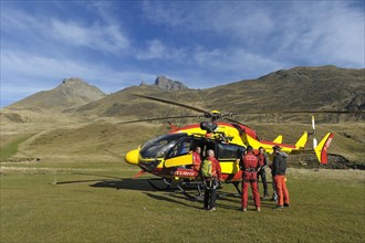 Team of the Securite Civile rescue organization preparing themselves for duty in Vallee d'Ossoue in the French Western Pyrenees