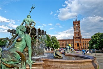 Red Town Hall and Neptune Fountain in Berlin
