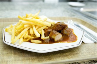 Currywurst pork sausage with french fries
