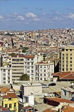 View over the rooftops of Besiktas and Beyoglu towards the Bosphorus