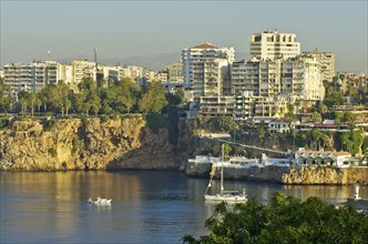 View of the harbor entrance of the Kaleici fishing harbor and marina