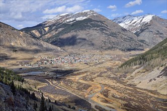 View of the silver mining town of Silverton on the Animas river as seen from San Juan Skyway