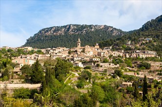 View of the old town of Valldemossa and the parish church of Sant Bartomeu