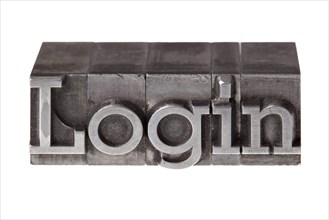 Old lead letters forming the term 'Login'