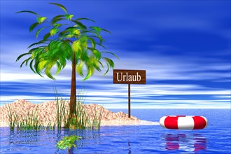 Small holiday island with sign 'Urlaub'
