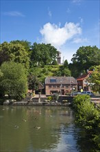 Pond with Vogelsberg hill and Bismarck Tower