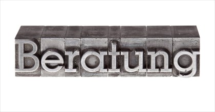 Old lead letters forming the word 'Beratung'