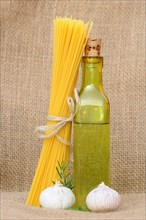 Spaghetti and a bottle of oil