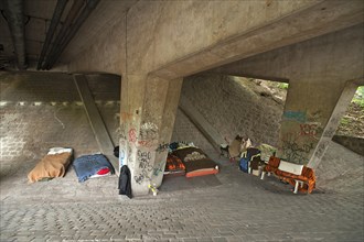 Homeless' kip under a bridge