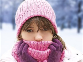Girl with pink woolly hat