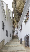 Narrow alley with rock wall