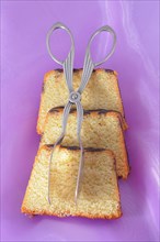 Slices of ring cake with cake tongs
