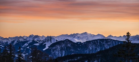 Panoramic view of the Alps at sunset