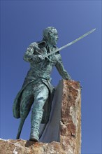 Statue of the corsair Georges Rene Le Peley de Pleville with a wooden leg