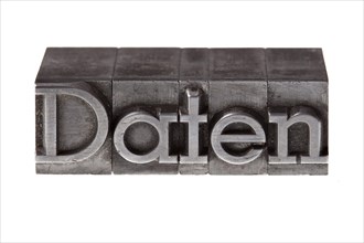 Old lead letters forming the word 'Daten'