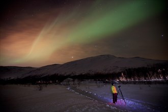 Northern Lights over the Kattfjord pass in winter