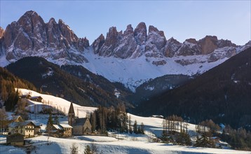 Odle mountains and the town of Santa Maddalena in Val di Funes