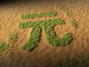 Chinese currency symbol made of grass in the desert
