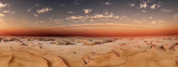 Landscape with sand dunes and sand storm