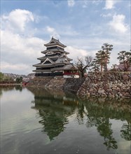 Old Japanese castle reflected in the moat