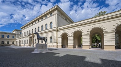Bavarian Main State Archives with horse statue for the German cavalry 1870-1945 by Bernhard Bleeker