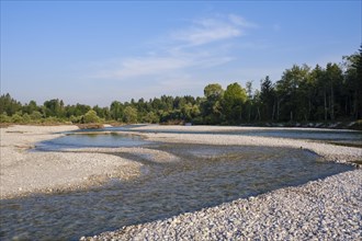 River course of the Isar with gravel banks