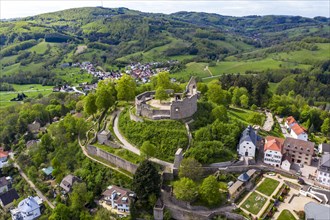 Aerial view of Lindenfels Castle and the medieval town of Lindenfels