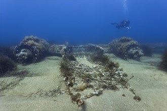 Divers at the Aircraft wreck Vickers Viking on the west coast of Corsica