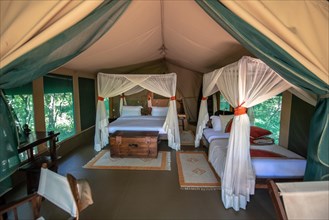 Interior of a luxurious tent cabin for tourist in Maasai Mara National Reserve