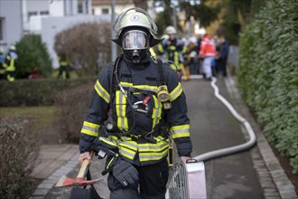 Firefighter with respiratory protection in action
