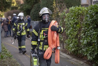 Firefighter with respiratory protection in action