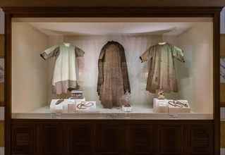 Showcase with the frocks and relics of St. Francis and St. Clare