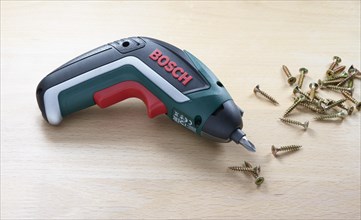 Cordless screwdriver with screws