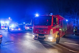 Fire engine closes the road in the event of a traffic accident