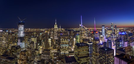 View of Midtown and Downtown Manhattan and Empire State Building from Top of the Rock Observation Center at Night