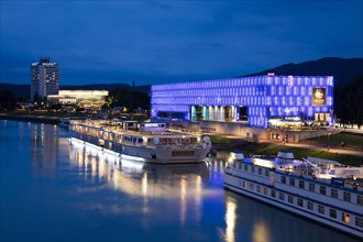 River cruise ship and Lentos Art Museum on the banks of the Danube