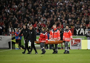 Player Borna Sosa VfB Stuttgart is severely injured with stretcher carried from court