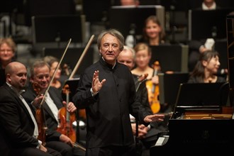 French pianist Jean-Efflam Bavouzet at a concert with the State Orchestra Rheinische Philharmonie