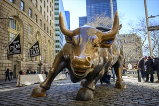 Bull figure in front of the stock exchange