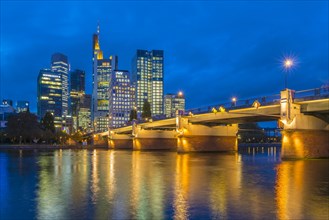 Skyline of Frankfurt with illuminated skyscrapers