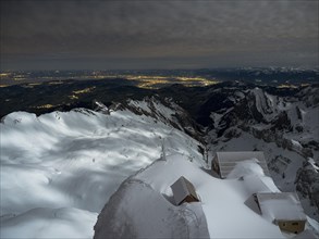 Mountain restaurant Alter Santis in full moonlight