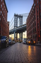 View from Main Street to Manhattan Bridge and Empire State Building