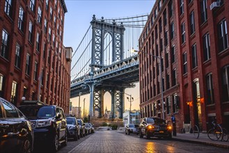 View from Main Street to Manhattan Bridge and Empire State Building