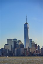 View from Hudson River to the skyline of Manhattan with Freedom Tower or One World Trade Center
